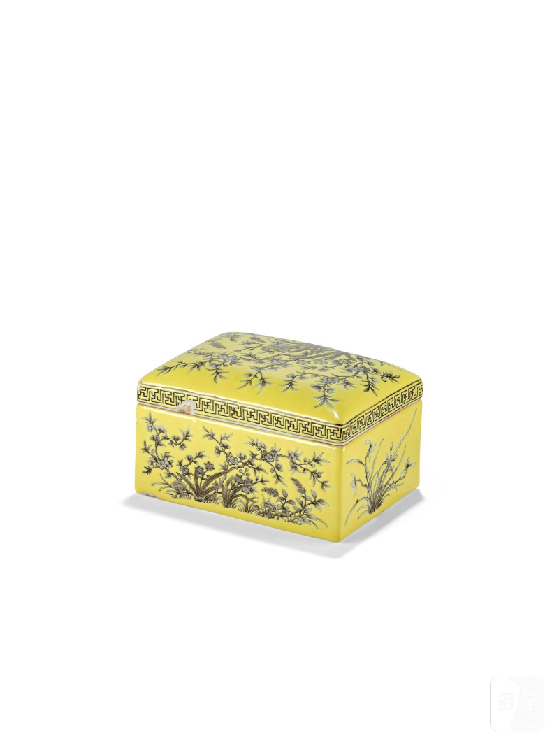二十世紀　黃地墨彩靈仙祝壽紋長方蓋盒 | A YELLOW-GROUND GRISAILLE-DECORATED RECTANGULAR BOX AND COVER - 图2
